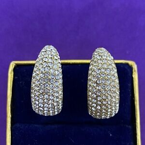 💛 BaubleBar Gold Pavé Crystal Hoop Earrings | Chunky Sparkling Huggie Studs